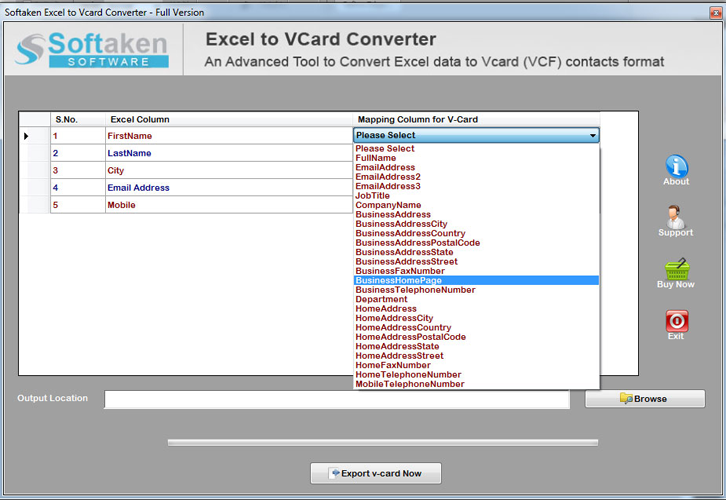 Browse Excel to VCF