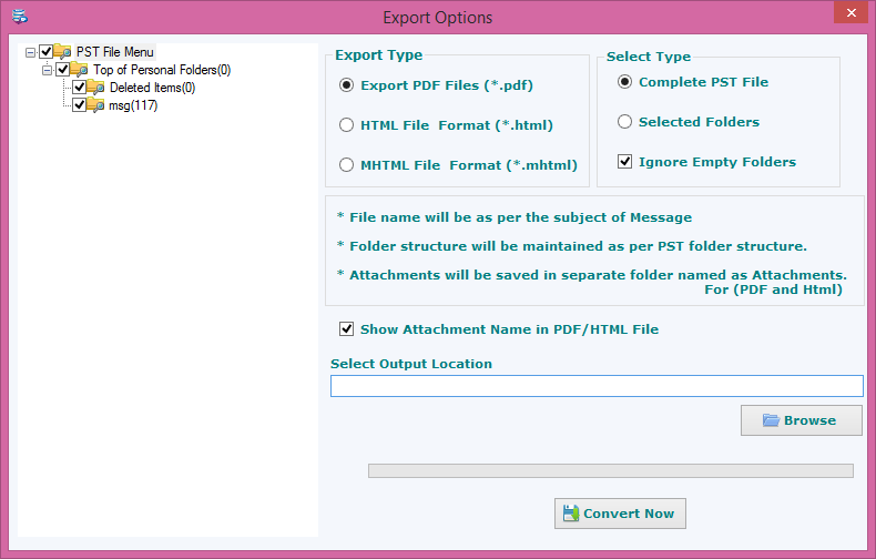 Export PST to PDF